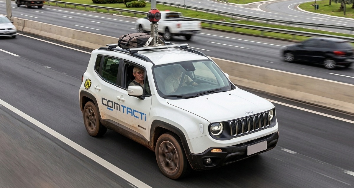 Veículo de campo da Comtacti em operação - câmera Ladybug 360° para inventário rodoviário